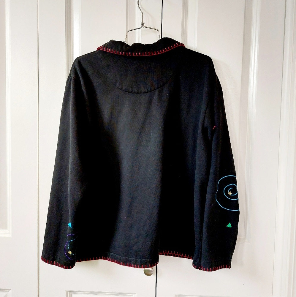 Black Fleece Christmas Jacket Beaded Trees & Spirals Karen Scott XL - Picture 2 of 5